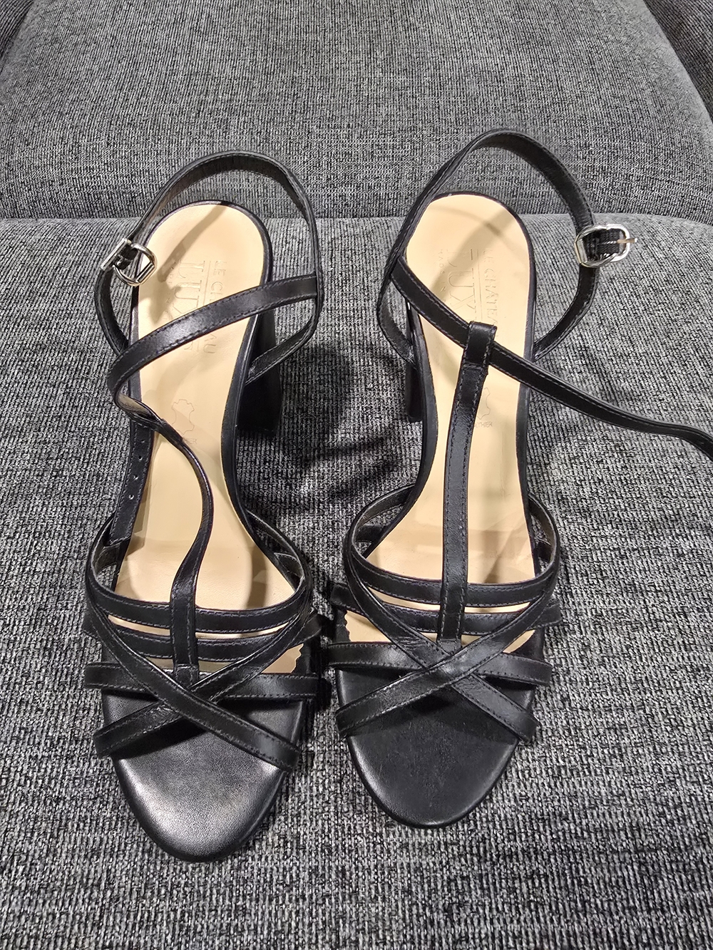 le chateau Black Strappy Block Heel Sandals